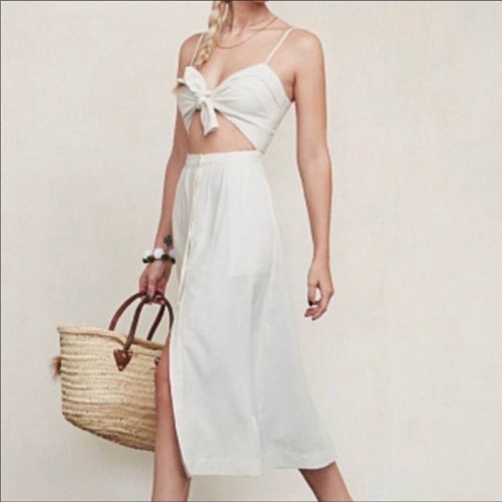 Reformation Tie Front Cutout Linen Dress